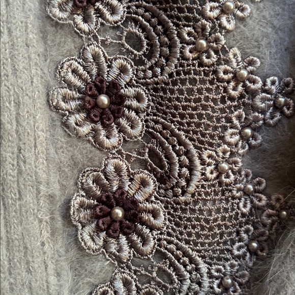 Lady Monica|Vintage 80% Angora Rabbit Hair Beaded Laced Oversized Cardigan SzM/L - Picture 5 of 15